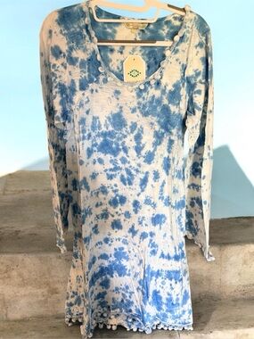 ANANDAS Blue & White Tie-Dye Long Sleeve Tunic NWT SZ. XL